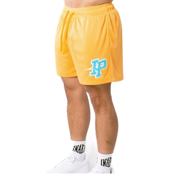 Inaka Power Shorts Patch Logo Athletic Lined Drawstring Mango Yellow Size Medium - Picture 1 of 11